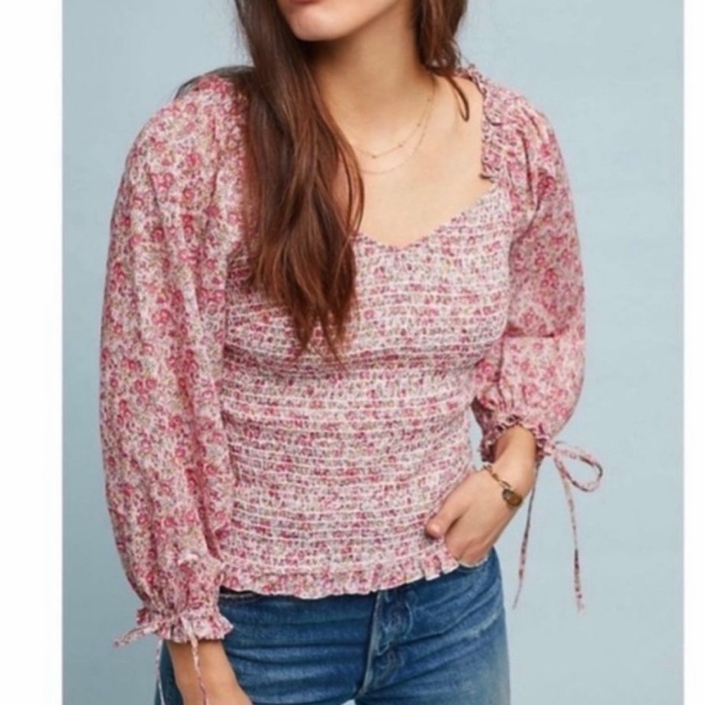 Anthropologie Pink Floral Blouse